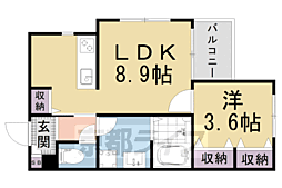 京都市山科区東野中井ノ上町アパート 1LDKの間取図画像