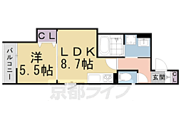 クリエオーレ藤阪中町1 1LDKの間取図画像
