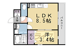 京都市伏見区桃山筒井伊賀東町アパート 1DKの間取図画像