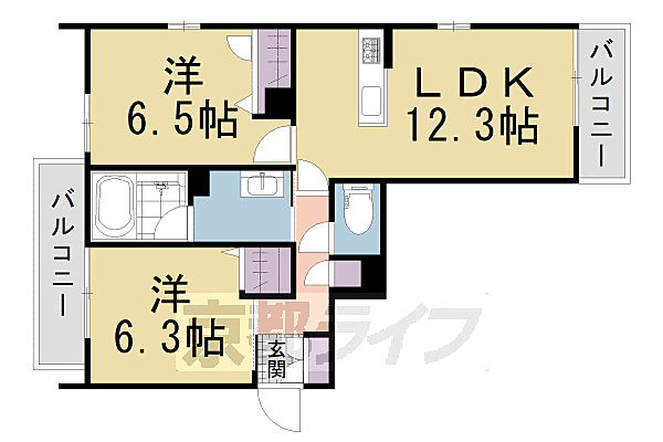 シャーメゾンＶｅｒｄｕｒｅ黄檗　I 201｜京都府宇治市五ケ庄(賃貸マンション2LDK・2階・57.29㎡)の写真 その2