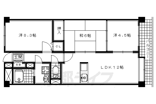 グランＫ’Ｓ 504｜京都府宇治市伊勢田町(賃貸マンション3LDK・5階・67.96㎡)の写真 その2