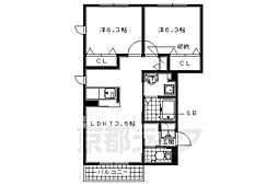 JR奈良線 木幡駅 徒歩11分の賃貸アパート 2階2LDKの間取り