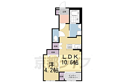 近鉄京都線 伊勢田駅 徒歩34分の賃貸アパート 1階1LDKの間取り