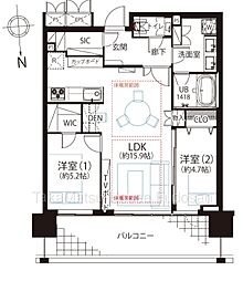 パークホームズ南麻布ザレジデンス 2LDKの間取図画像