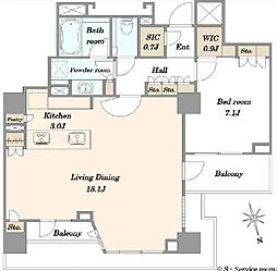 ザ・パークハウス市谷甲良町 1LDKの間取図画像