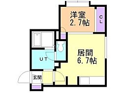 札幌市営東豊線 元町駅 徒歩2分の賃貸マンション 4階1DKの間取り