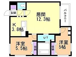 札幌市営南北線 北24条駅 徒歩12分の賃貸マンション 3階2LDKの間取り