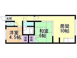 第5コーポ春 2LDKの間取図画像