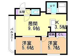 アイ・クレール元町 2LDKの間取図画像