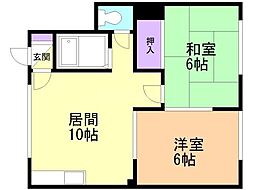 シャトー林 2LDKの間取図画像
