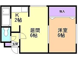 サーティーンハイツ 1LDKの間取図画像