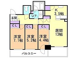 プレミスト札幌ターミナルタワー 3LDKの間取図画像