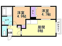 メゾンド桜 2DKの間取図画像