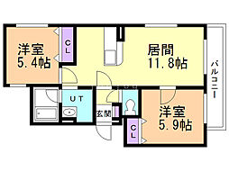 エルステージアイナ 2LDKの間取図画像