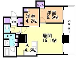 ザ・札幌タワーズウエストタワー 2LDKの間取図画像