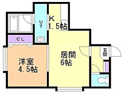 サンフラワー 1DKの間取図画像