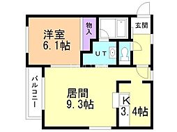 サンライズ・N25 1LDKの間取図画像