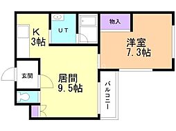 サンライズ・N25 1LDKの間取図画像