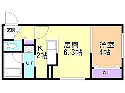札幌市東区北二十五条東16丁目マンション 1LDKの間取図画像