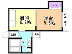 プロシード環状通東 1DKの間取図画像