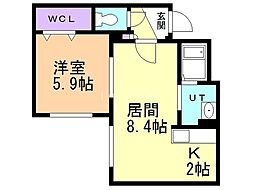 クレスト環状通東 1LDKの間取図画像