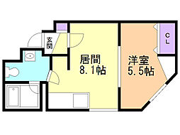 アルテシア環状通東 1LDKの間取図画像
