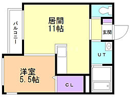 ル・ヌアージュ北13条東 1LDKの間取図画像