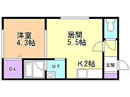 メビウス 1DKの間取図画像