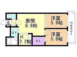 アーバンコート栄町 2LDKの間取図画像