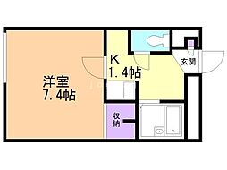 札幌市営東西線 白石駅 徒歩12分の賃貸アパート 2階1Kの間取り