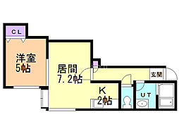ビー・ブルー 1LDKの間取図画像