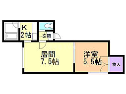 ヒルズ北郷東 1LDKの間取図画像