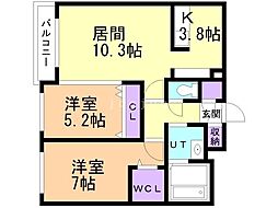 SLG豊平プレミアム 2LDKの間取図画像