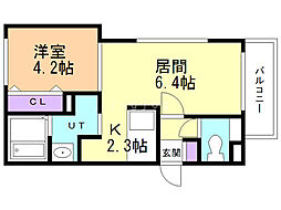 ペルージュ菊水 1LDKの間取図画像