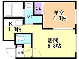 エクセル学園前 1LDKの間取図画像