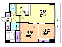 クレア南郷 2LDKの間取図画像