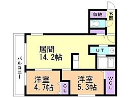 グランピエール本郷通 2LDKの間取図画像