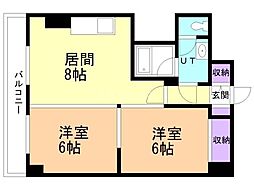 豊平アシュウ 2DKの間取図画像