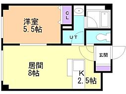 アムール東札幌 1LDKの間取図画像