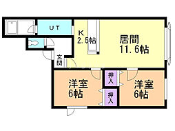カーサ・デ・リヤ１ 2LDKの間取図画像