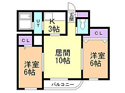 グランメール平和通6A 2LDKの間取図画像