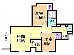 ルートピア平和 2LDKの間取図画像