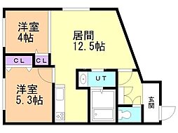 札幌市白石区本郷通9丁目北マンション 2LDKの間取図画像