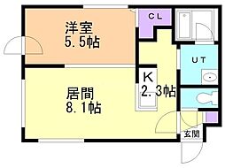 LEMONed菊水 1LDKの間取図画像
