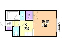 セゾンラメール 1Kの間取図画像