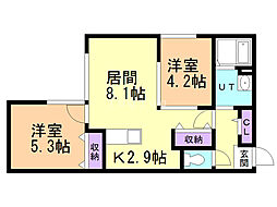 ヴェリタス南郷 2LDKの間取図画像