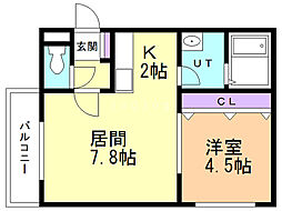 コムズ白石・2 1LDKの間取図画像
