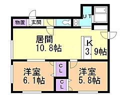 グランメール平和通北A 2LDKの間取図画像