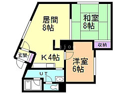 河岸ハイツ苫米地ビル 2LDKの間取図画像