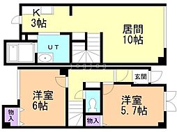 ルミエール北郷1-7 2LDKの間取図画像